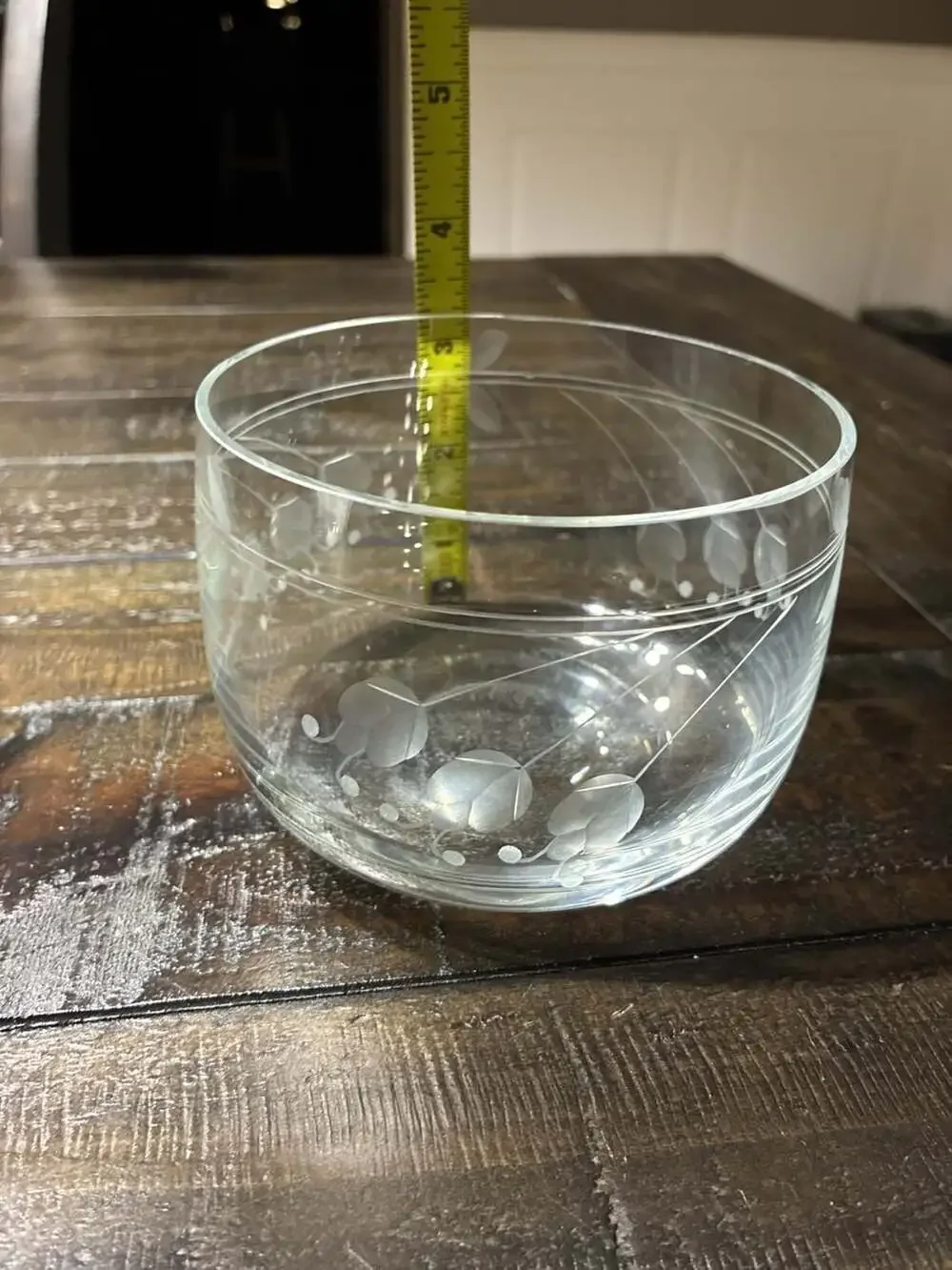 Toscany Vintage Hand Blown Cut Glass Bowl Etched Floral Flowers